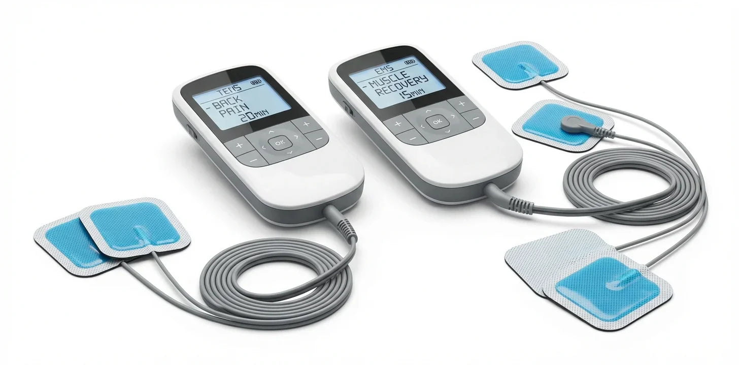 Equipos de electroterapia TENS EMS portables con pantalla digital y electrodos