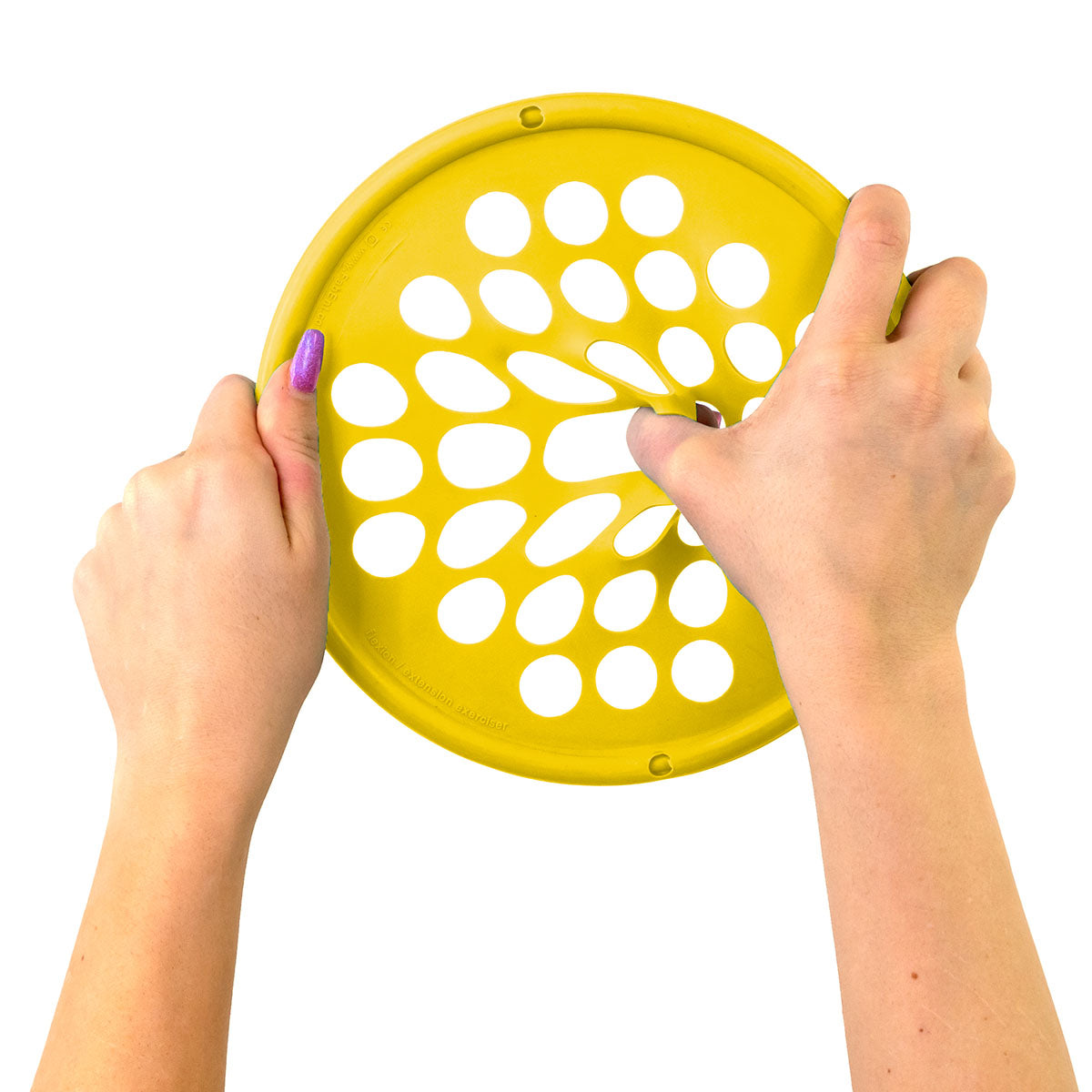 Ejercitador Power Web Amarillo En Uso Para Terapia De Mano Y Rehabilitación Física. Distribuidor Mayorista, Precios Por Mayor.