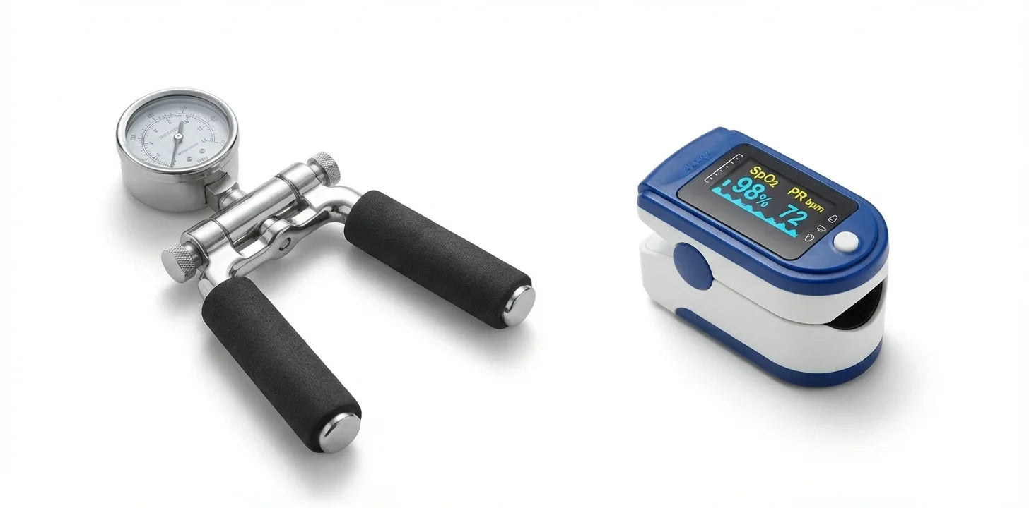 Equipos de medicion clinica: dinamometro hidraulico y oximetro de pulso digital