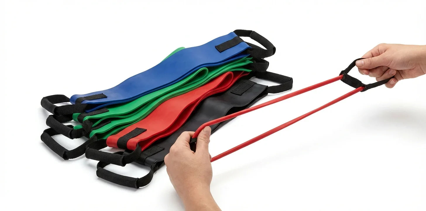 Bandas elasticas multigrip con multiples asas para ejercicios de rehabilitacion y fitness